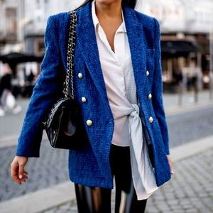 NEW Zara textured double breasted blazer in cobalt blue balmain veronica beard